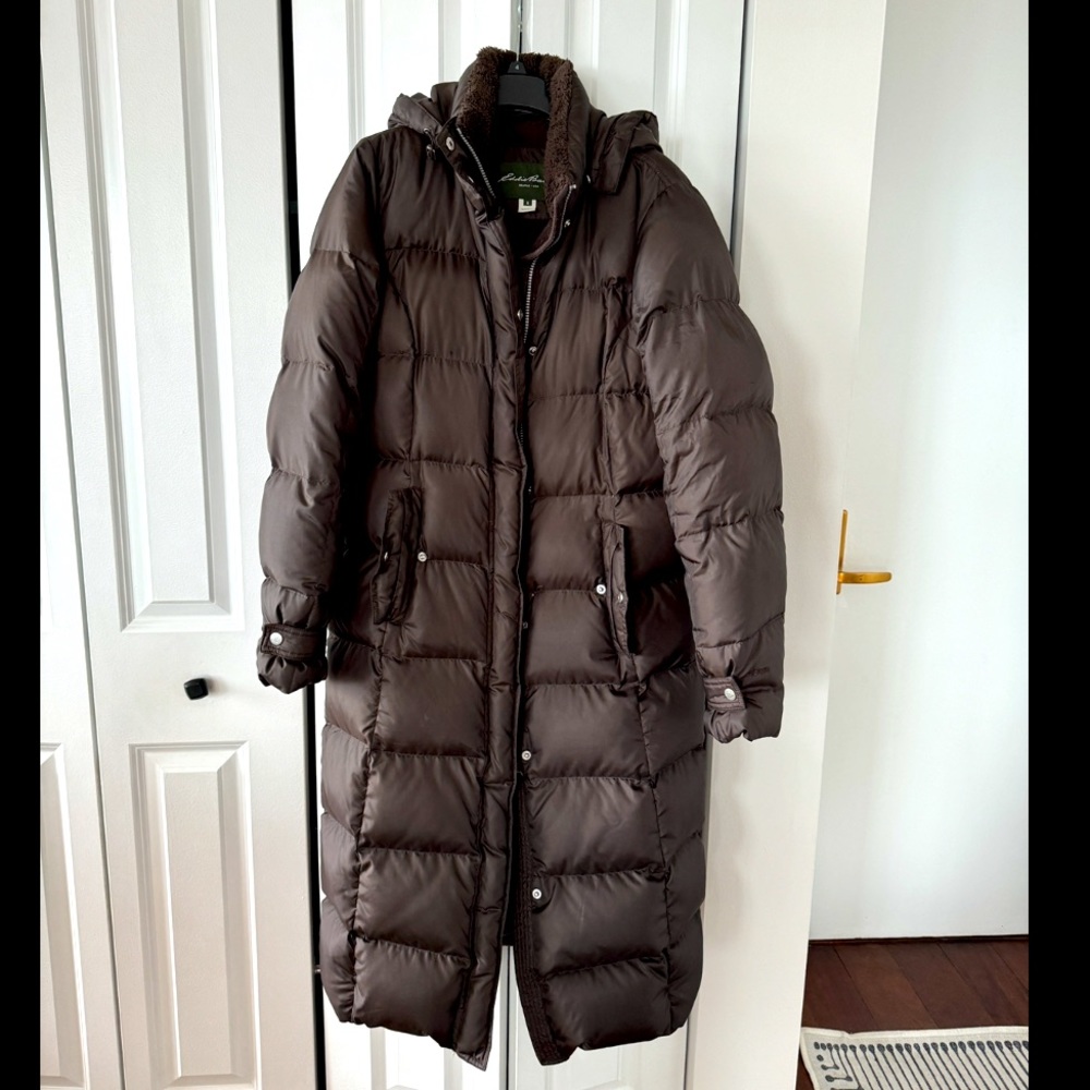 Eddie Bauer Goose Down Parka Jacket Coat, Brown Small